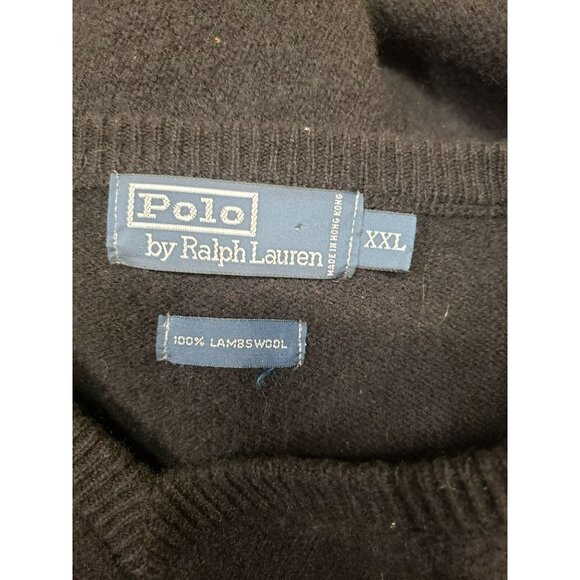 Polo Ralph Lauren V-Neck Sweater XXL, Black, 100% Lambswool, Classic Long Sleeve - Picture 6 of 7
